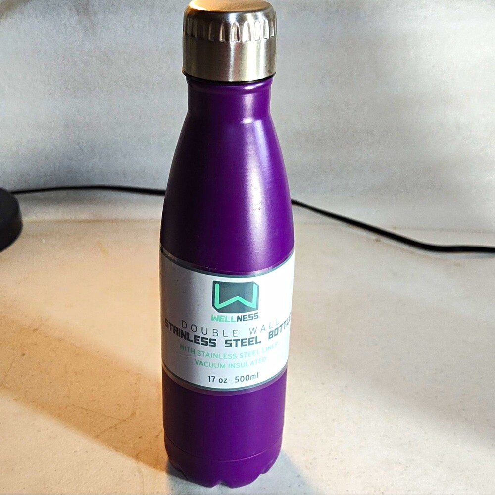 Wellness Vacuum Insulated Double Wall Stainless Water Bottle Purple 17 oz Lid